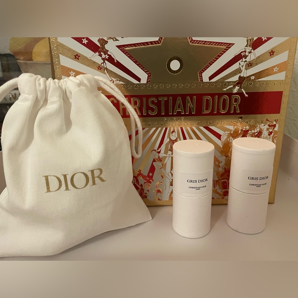 CHRISTIAN Dior Gris Dior Parfume Sealed Containers & Dior Drawstring Bundle NEW